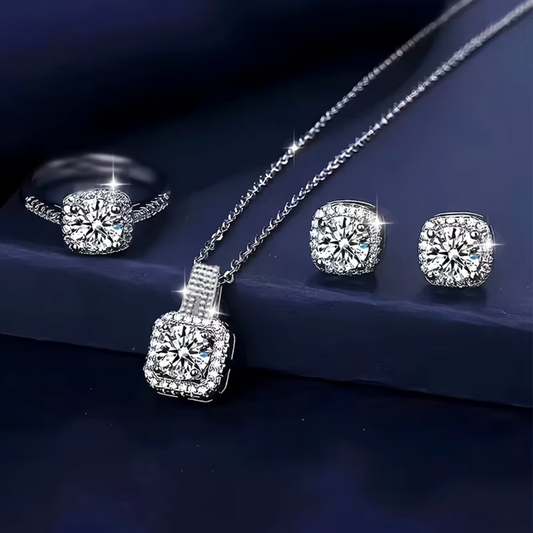 Set Luxury Brand Shiny Geometric Square Zircon Necklace Earring